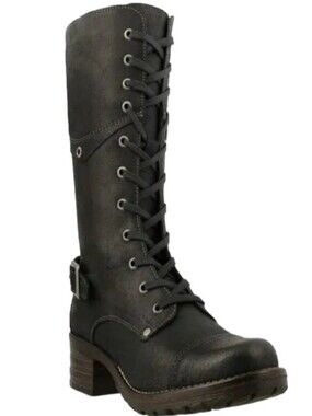 Taos Footwear Tall Crave Women's Black Lace-Up Moto Boots with Buckle